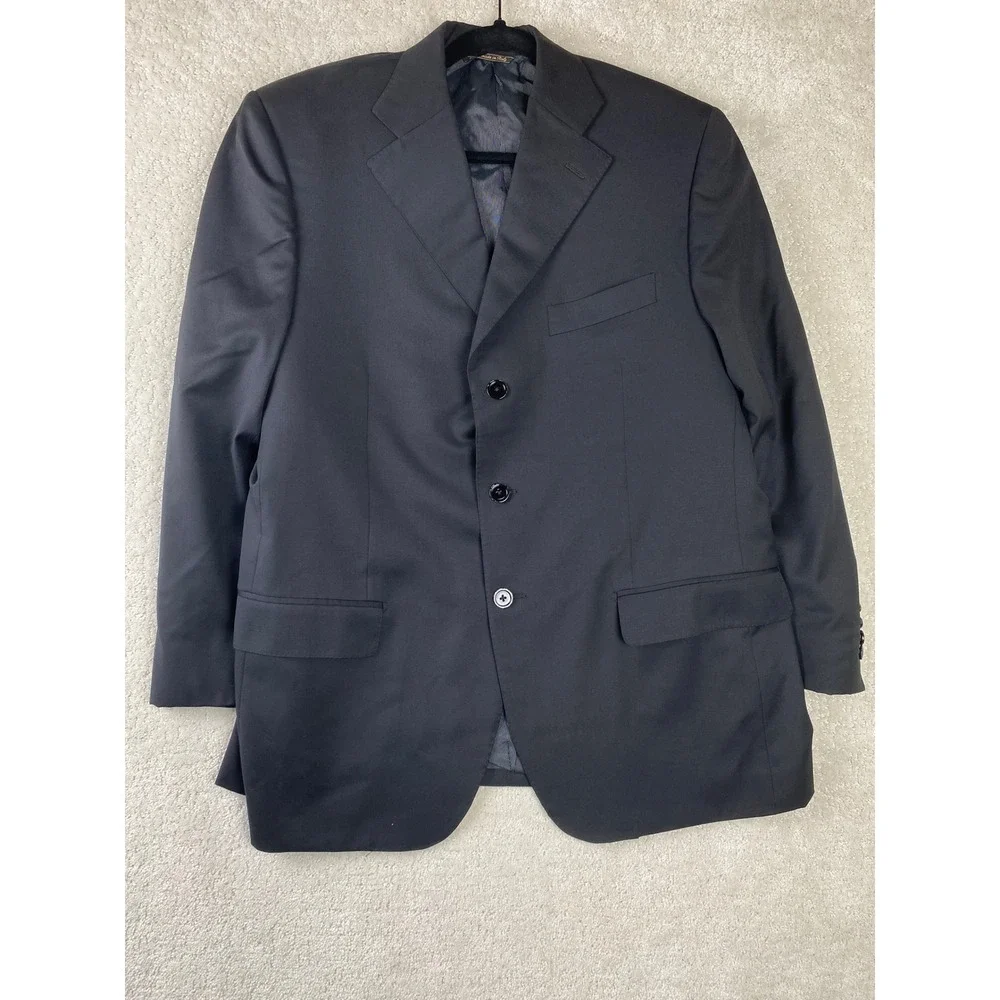 Mabro Handmade Blazer Mens IT 54 Black Guabello Super 140s Wool Italy Sport Coat